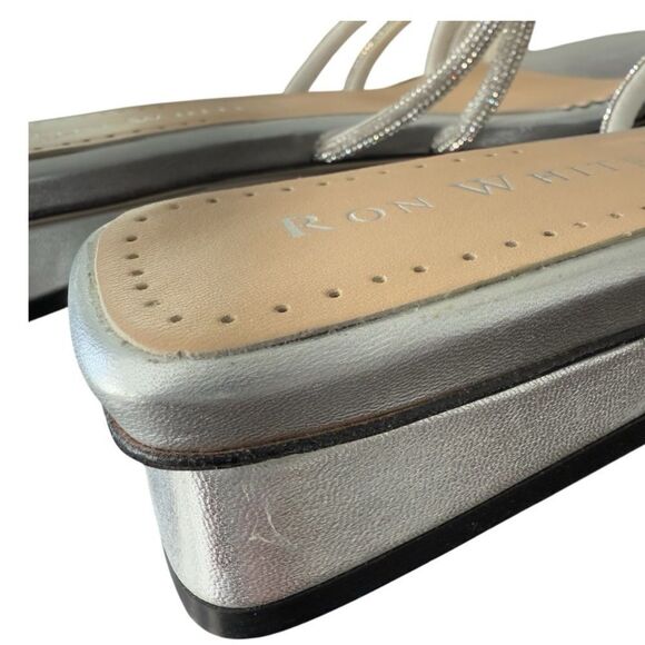 Ron White Brogan Silver Crystal Slide Sandals Made in Italy Size 8